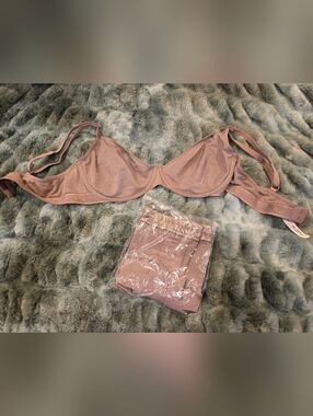 PINK Victorua's Secret Sheer Underwire Bra and Matching Boyshort - Iced Coffee